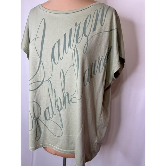 Lauren Ralph Lauren Sage Green Oversized Graphic Tee XXL Soft Ladies Top - Picture 2 of 9